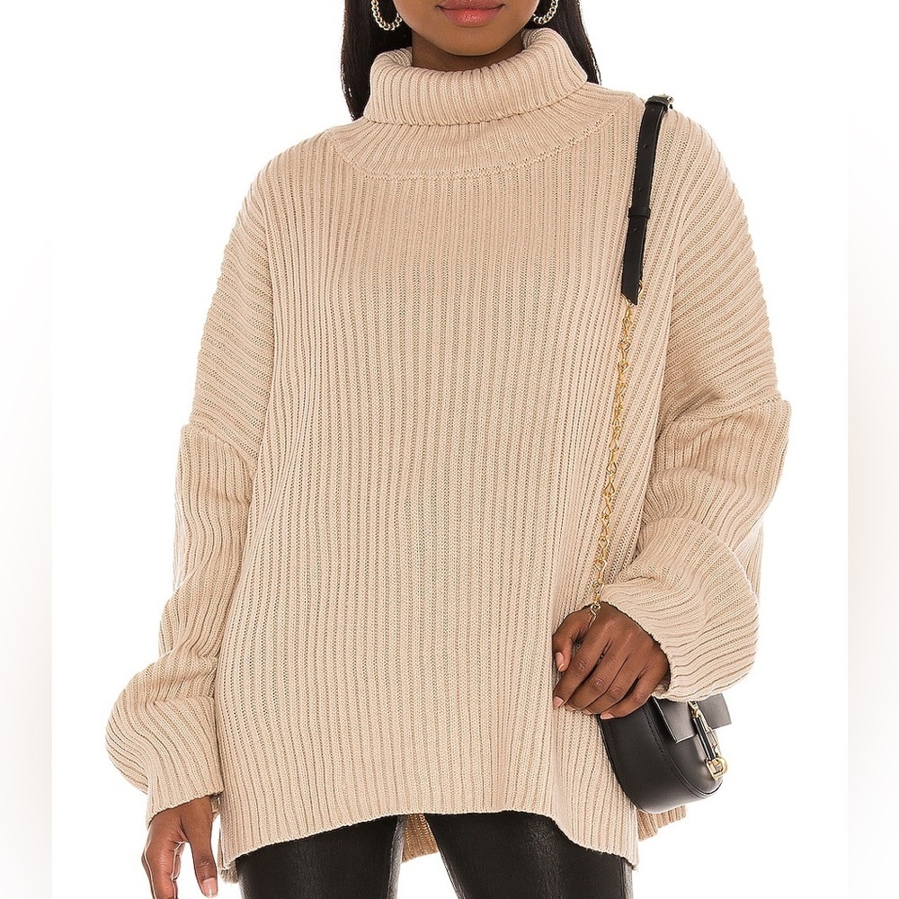 Revolve LBLC The Label Oatmeal Ribbed Knit Oversized Boho Casey Sweater